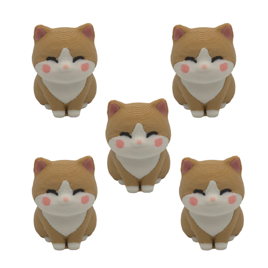 Kawaii Smiling Feline 3D-Printed Valve Stem Caps - Set of 5, Bicolor Tan & White